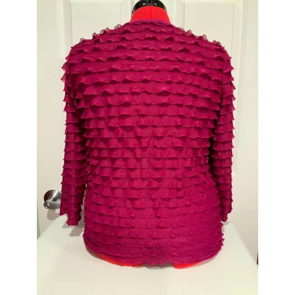 Medium Fuchsia Textured Ruffle Top - Picture 2 of 7
